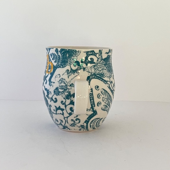 Anthropologie Homegrown Letter b Monogram Mug Green Floral Yellow Initial B NEW - Picture 5 of 13